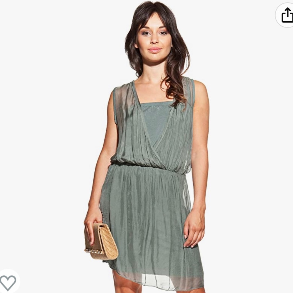 Laura Moretti Made in Italy 100% Silk Olive Green Sleeveless Dress Women… - Picture 5 of 16